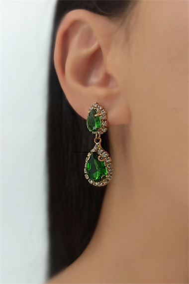 Çelik İki Sıra Kenarı Taşlı Damla Küpe TrKüpe34818