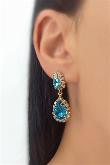 Çelik İki Sıra Kenarı Taşlı Damla Küpe TrKüpe34818