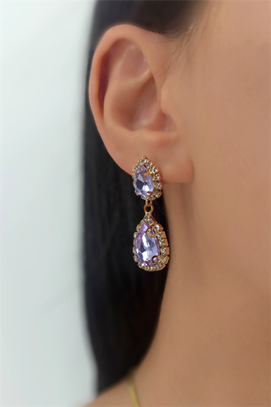 Çelik İki Sıra Kenarı Taşlı Damla Küpe TrKüpe34818