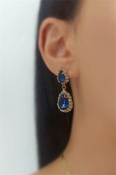 Çelik İki Sıra Kenarı Taşlı Damla Küpe TrKüpe34818