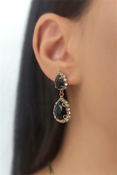 Çelik İki Sıra Kenarı Taşlı Damla Küpe TrKüpe34818