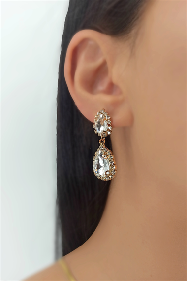 Çelik İki Sıra Kenarı Taşlı Damla Küpe TrKüpe34818