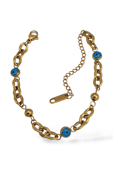 Çelik İnce Nazar Boncuk Geçmeli Bileklik