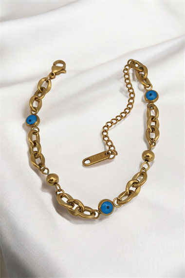 Çelik İnce Nazar Boncuk Geçmeli Bileklik