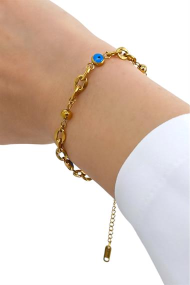 Çelik İnce Nazar Boncuk Geçmeli Bileklik