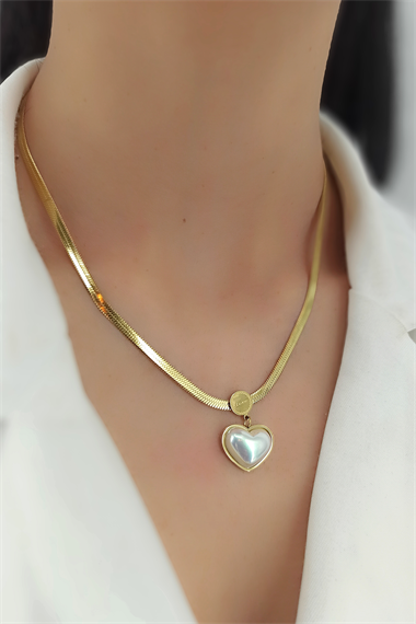 Çelik İncili Kalp Kolye TrKolye5914