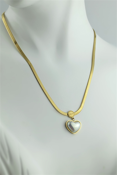 Çelik İncili Kalp Kolye TrKolye5914