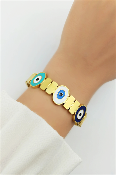 Çelik Kalın Nazar Boncuk Kelepçe Bileklik TrBilek70250