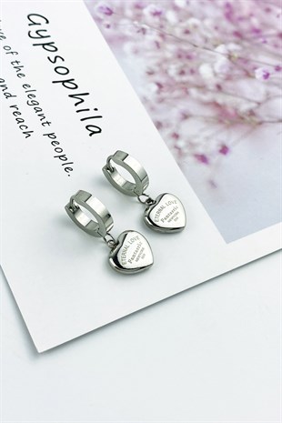 Çelik Kalp Figür Halka Çelik Küpe TrKüpe3651 B33503