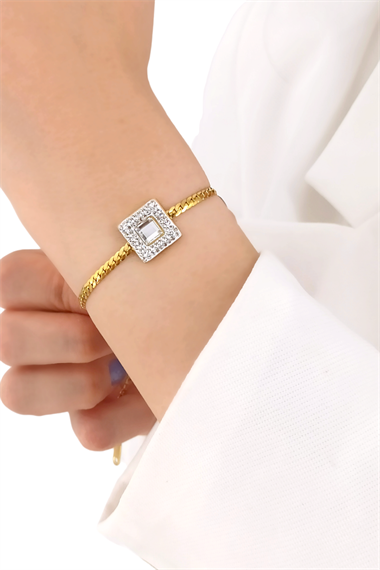Çelik Kare Taşlı Örgü Bileklik TrBileklik70368
