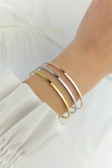 Çelik Küçük Boy 3 lü Kare Kesim Çelik Bilezik-Bileklik TrBilek7940