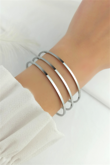 Çelik Küçük Boy 3 lü Kare Kesim Çelik Bilezik-Bileklik TrBilek7940