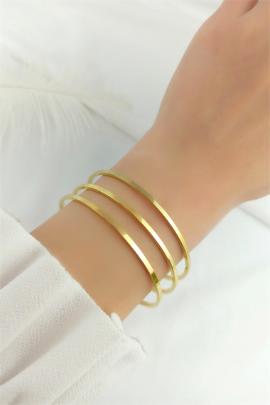 Çelik Küçük Boy 3 lü Kare Kesim Çelik Bilezik-Bileklik TrBilek7940