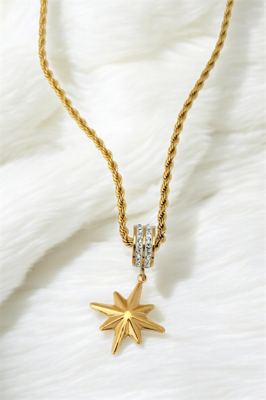 Çelik Kuzey Yıldız Burgu Zincir Kolye