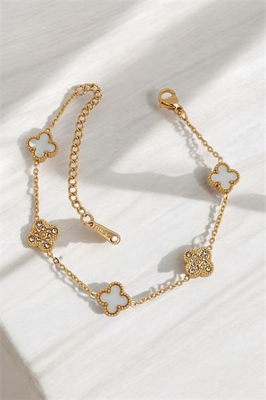 Çelik Minimal Sedefli Yonca Bileklik