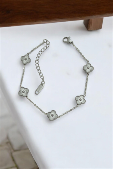 Çelik Minimal Sedefli Yonca Bileklik