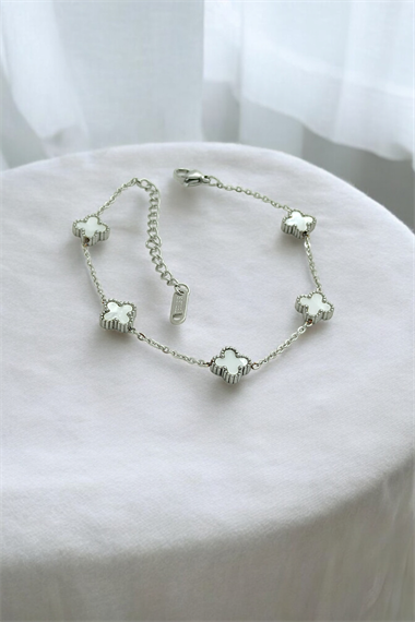 Çelik Minimal Sedefli Yonca Bileklik