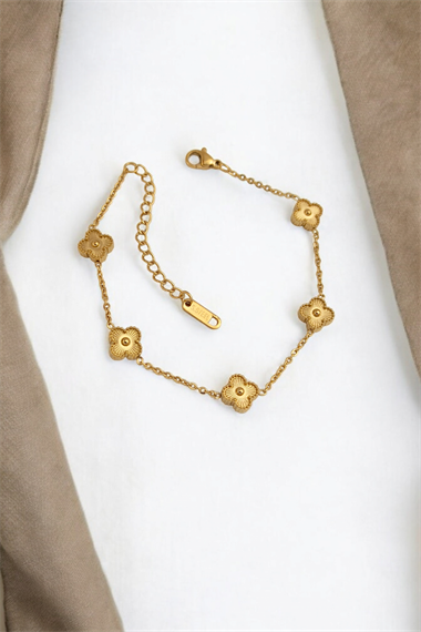 Çelik Minimal Sedefli Yonca Bileklik