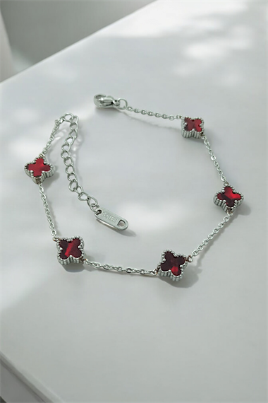 Çelik Minimal Sedefli Yonca Bileklik