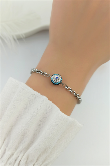 Çelik Nazar Boncuk Geçmeli Bileklik TrBilek70203