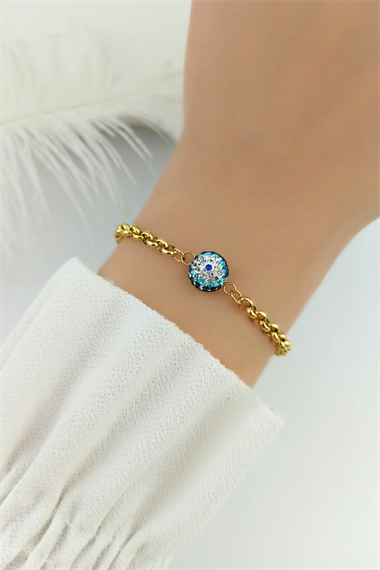 Çelik Nazar Boncuk Geçmeli Bileklik TrBilek70203