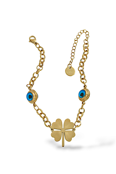 Çelik Nazar Boncuk Yonca Bileklik 