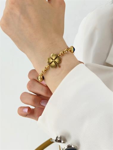 Çelik Nazar Boncuk Yonca Bileklik 