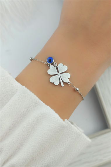 Çelik Nazar Boncuk Yonca Çelik Bileklik TrBilek7854