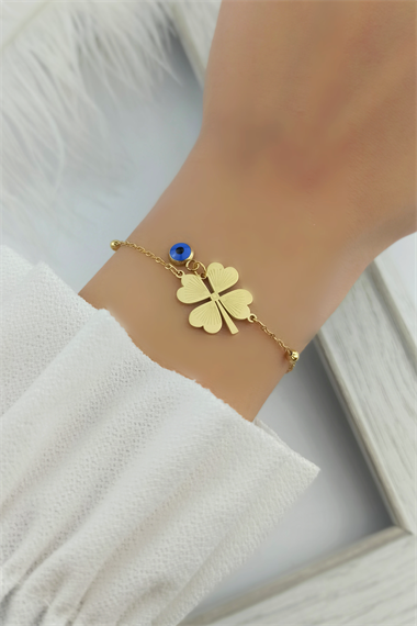 Çelik Nazar Boncuk Yonca Çelik Bileklik TrBilek7854