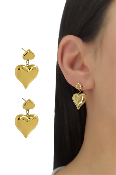 Çelik Plaka 2 Sıra Kalp Küpe