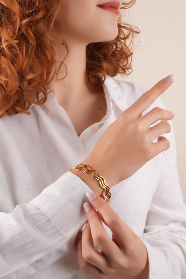 Çelik Renk Atmaz Anka Kuşu Zikzak Kelepçe Bileklik 70772