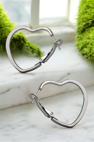 Çelik Renk Atmaz Kalp Halka Küpe (40mm)