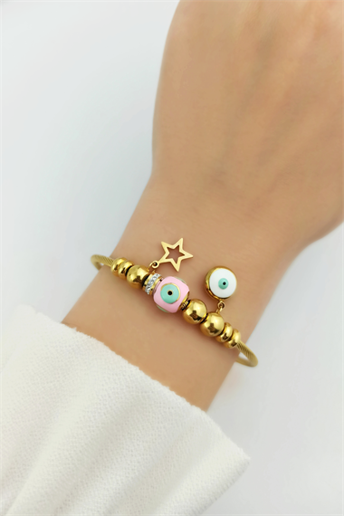 Çelik Renkli Nazar Boncuk Mıknatıslı Kelepçe Bileklik TrBilek70255