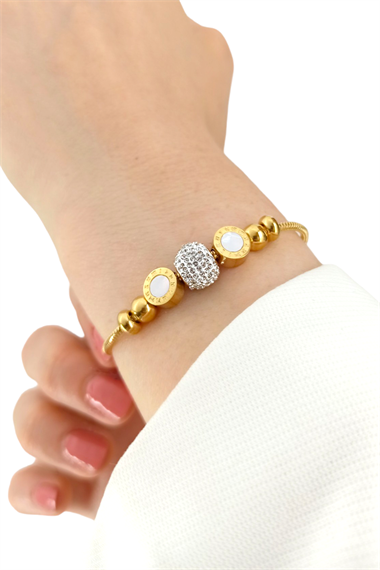 Çelik Sedef Roma Rakamlı Taşlı Bileklik