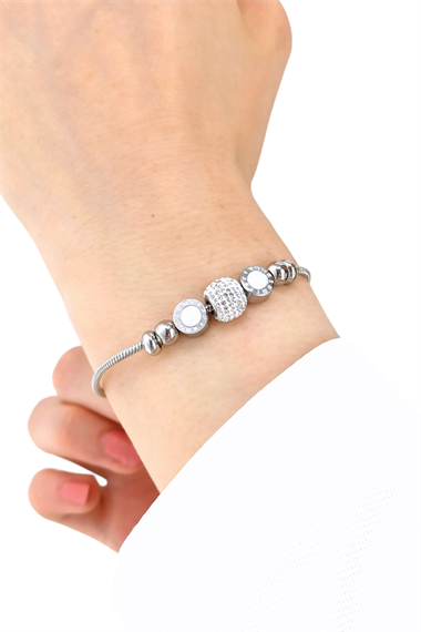 Çelik Sedef Roma Rakamlı Taşlı Bileklik