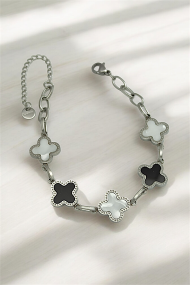 Çelik Sedefli Sıralı Yonca Bileklik 