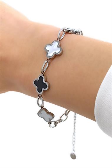 Çelik Sedefli Sıralı Yonca Bileklik 