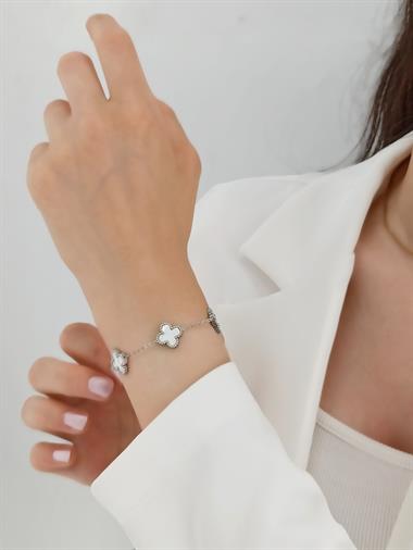 Çelik Sedefli Yonca Bileklik Van Cleef Model 