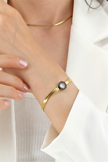 Çelik Serenay Bileklik Taşlı İtalyan Zincir Bileklik