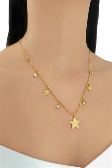 Çelik Sıra Taşlı Plaka Yıldız Kolye