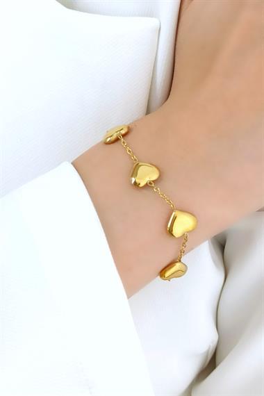 Çelik Sıralı Bombeli Kalp Bileklik