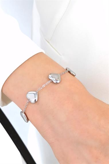 Çelik Sıralı Bombeli Kalp Bileklik