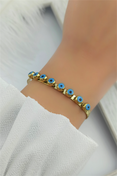 Çelik Sıralı Nazar Boncuk İtalyan Zincir Çelik Bileklik TrBilek7853