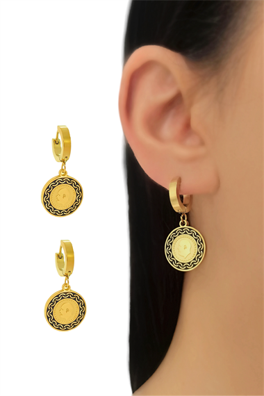 Çelik Siyah Mineli Tuğra Küpe