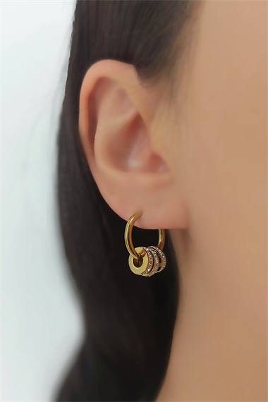 Çelik Taşlı Biyeli Halka Küpe TrKüpe34919