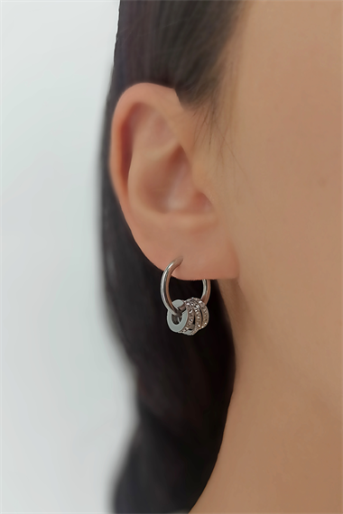 Çelik Taşlı Biyeli Halka Küpe TrKüpe34919