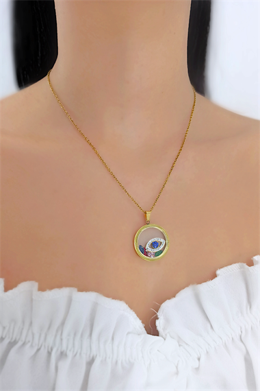 Çelik Taşlı Göz Çerçeve Kolye