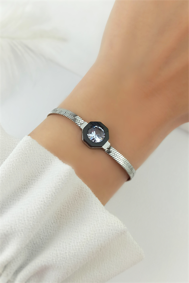 Çelik Taşlı İtalyan Zincir Bileklik TrBilek7905