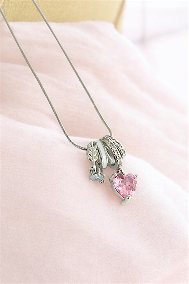 Çelik Taşlı Kalp Charm Kolye