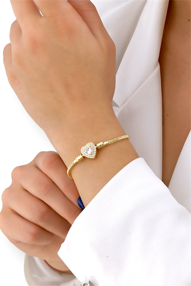 Çelik Taşlı Kalp Kelepçe Bileklik 